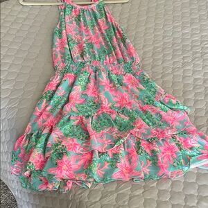 Lilly Pulitzer Turquoise and Hot Pink Floral Halter Dress